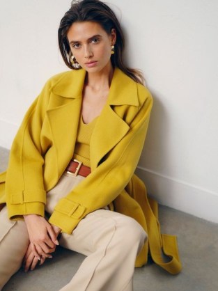 REISS FELO Belted Blindseam Coat in Yellow – women’s chic belted self tie coats - flipped