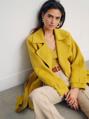 REISS FELO Belted Blindseam Coat in Yellow – women’s chic belted self tie coats