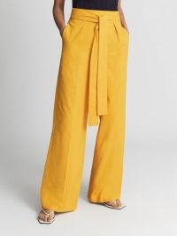 REISS MALIN Wide Leg Tie Detail Trousers in Yellow
