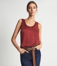 Reiss RILEY SILK BLEND VEST DARK RED / womens luxe style vests / womens smooth sleeveless scoop neck tops