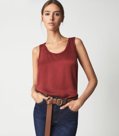 Reiss RILEY SILK BLEND VEST DARK RED / womens luxe style vests / womens smooth sleeveless scoop neck tops - flipped