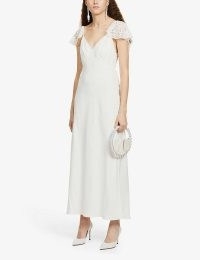 RIXO Esme floral-lace satin-crepe midi dress ~ alternative bridal fashion ~ ivory cap sleeve wedding dresses ~ feminine vintage style occasion clothing