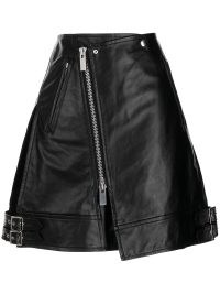 sacai leather biker mini skirt in black – A-line zip and buckle detail skirts
