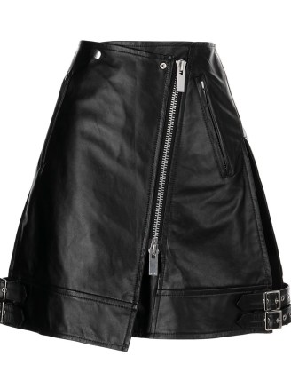 sacai leather biker mini skirt in black – A-line zip and buckle detail skirts - flipped