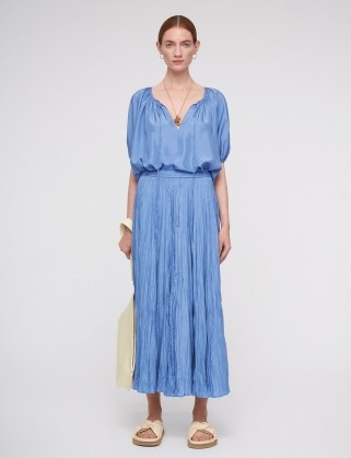 Habotai Sanko Skirt | womens sky blue silk midi skirts - flipped