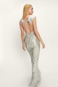 NASTY GAL Sequin Embellished Backless Maxi Evening Dress in Silver ~ long length sequinned metallic evening dresses ~ glittering 30s vintage style party ~ 1930s art deco inspired occasion glamour