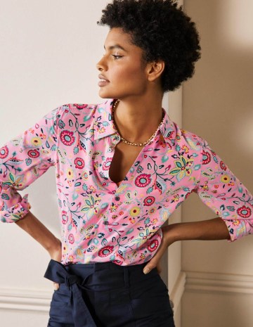 Boden Silk Shirt Sachet Pink Opulent Paradise / womens floral print shirts / everyday luxe fashion - flipped