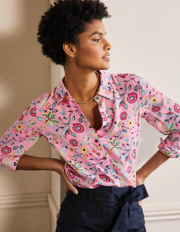 Boden Silk Shirt Sachet Pink Opulent Paradise / womens floral print shirts / everyday luxe fashion