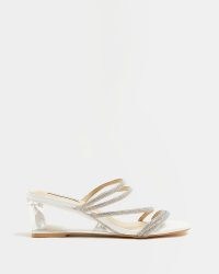 RIVER ISLAND SILVER DIAMANTE WEDGES ~ embellished strappy clear wedged heels