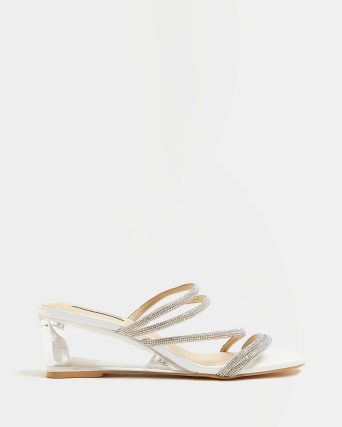 RIVER ISLAND SILVER DIAMANTE WEDGES ~ embellished strappy clear wedged heels