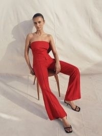 Reformation Silvie Linen Pant in Lipstick / women’s red high waist flared trousers / womens on-trend flares