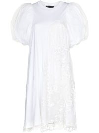 Simone Rocha sequin embroidered tulle midi dress | white romantic style short puff sleeved dresses