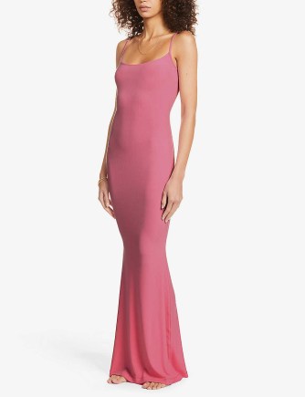 SKIMS Soft Lounge stretch-jersey nightdress in bubble gum – pink spaghetti strap nightdresses – fitted nightwear – womens glamorous luxe style sleepwear - flipped