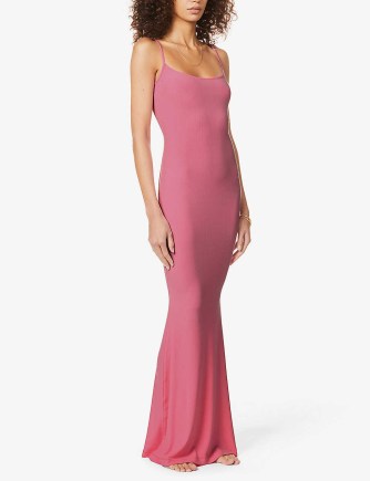 SKIMS Soft Lounge stretch-jersey nightdress in bubble gum – pink spaghetti strap nightdresses – fitted nightwear – womens glamorous luxe style sleepwear