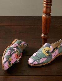 Boden Snaffle Detail Leather Loafers Navy Abstract Bloom ~ green and pink leaf print loafer flats
