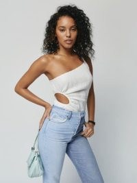 One shoulder cut out tops – Reformation Somerset Top in Cream