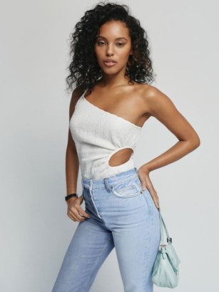 One shoulder cut out tops – Reformation Somerset Top in Cream - flipped