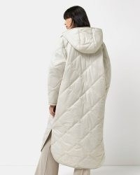 RIVER ISLAND STONE LIGHTWEIGHT PUFFER COAT ~ womens on-trend hooded longline coats