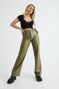 GARAGE Faux Leather Straight Leg Pants in Capulet Olive ~ womens green on trend trousers