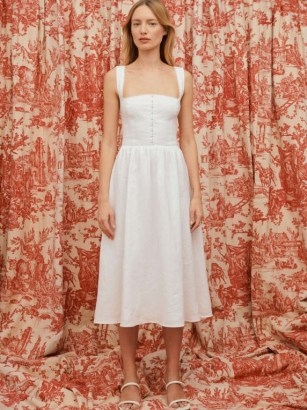 Reformation Tagliatelle Linen Dress in White / feminine sleeveless fitted bodice summer dresses - flipped
