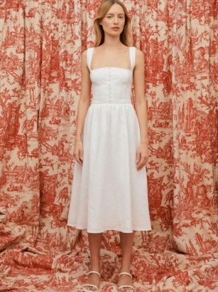Reformation Tagliatelle Linen Dress in White / feminine sleeveless fitted bodice summer dresses