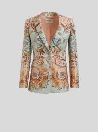 ETRO TAILORED FLORAL PAISLEY JACQUARD JACKET LIGHT BLUE / women’s luxe printed jackers