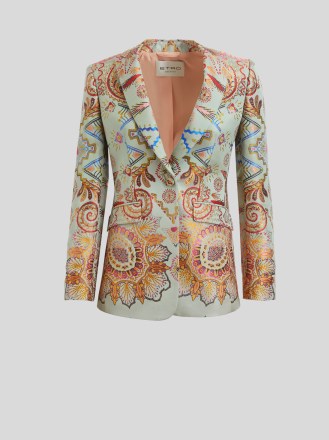 ETRO TAILORED FLORAL PAISLEY JACQUARD JACKET LIGHT BLUE / women’s luxe printed jackers