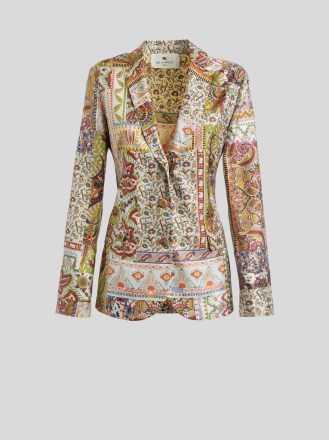 ETRO TAILORED SILK PATCHWORK JACKET / womens opulent mixed floral and paisley print jackets