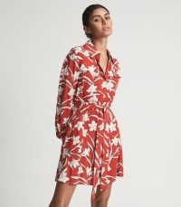 Reiss TILDA PRINTED SHIRT DRESS RED / floral mini length tie waist dresses