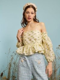 sister jane Meadow Jacquard Cami Top – romantic floral cold shoulder peplum tops – DREAM THE SIMPLE LIFE – ruffled fashion