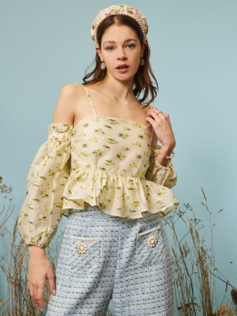 sister jane Meadow Jacquard Cami Top – romantic floral cold shoulder peplum tops – DREAM THE SIMPLE LIFE – ruffled fashion - flipped