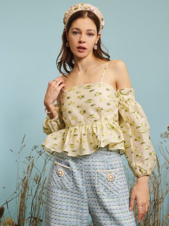 sister jane Meadow Jacquard Cami Top – romantic floral cold shoulder peplum tops – DREAM THE SIMPLE LIFE – ruffled fashion