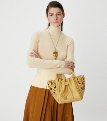 Tory Burch MCGRAW DIE-CUT DRAGONFLY in Beeswax ~ small luxe tote bag ~ chic leather handbags - flipped