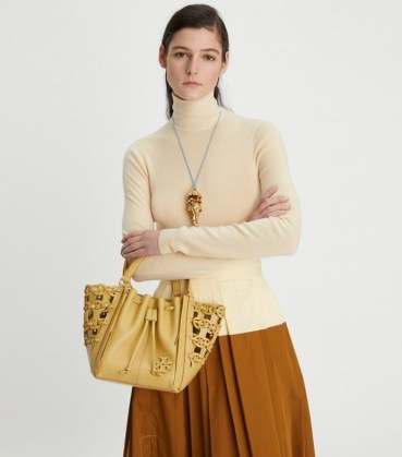Tory Burch MCGRAW DIE-CUT DRAGONFLY in Beeswax ~ small luxe tote 
