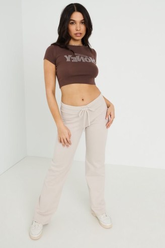 GARAGE Low Rise Kick Flare Jogger in Pebble Grey ~ women’s flared joggers ~ womens jogging bottoms ~ sports inspired trousers - flipped