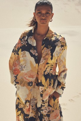 SPELL TYLER SHIRT Charcoal – floaty bold floral print shirts – bohemian fluid fabric fashion