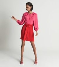 REISS VALENTINA COLOUR CLASH MINI DRESS RED/PINK ~ bright colourblock dresses