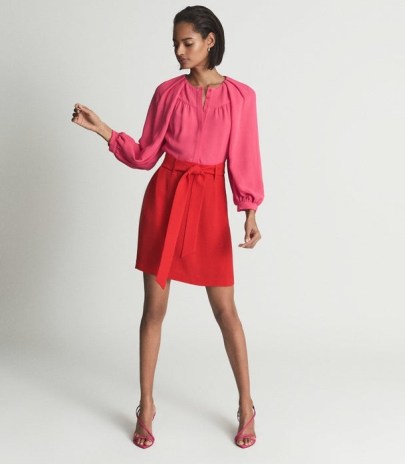 REISS VALENTINA COLOUR CLASH MINI DRESS RED/PINK ~ bright colourblock dresses