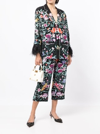Valentino nature-print drawstring silk trousers / floral cropped pants - flipped
