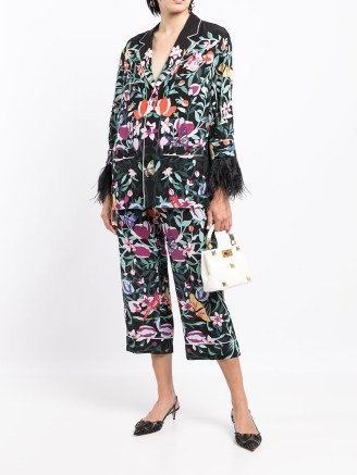 Valentino nature-print drawstring silk trousers / floral cropped pants
