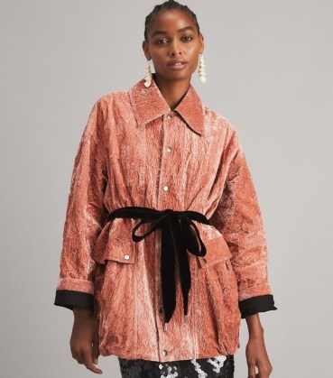 Tory Burch VELVET ANORAK Holiday Rose ~ luxe pink soft feel jackets ~ women’s feminine luxury outerwear - flipped