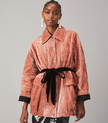 Tory Burch VELVET ANORAK Holiday Rose ~ luxe pink soft feel jackets ~ women’s feminine luxury outerwear
