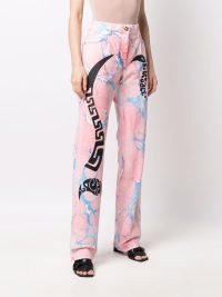 Versace Medusa Music straight-leg jeans flamingo pink/multicolour | womens printed denim fashion