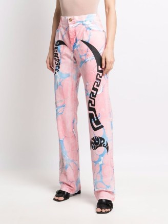 Versace Medusa Music straight-leg jeans flamingo pink/multicolour | womens printed denim fashion - flipped