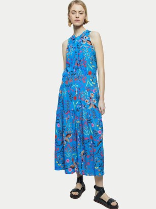 JIGSAW Vivid Floral Maxi Dress Blue / sleeveless long length tiered dresses - flipped
