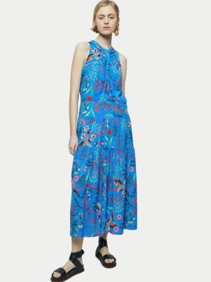 JIGSAW Vivid Floral Maxi Dress Blue / sleeveless long length tiered dresses
