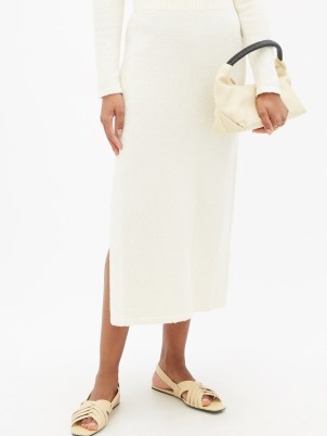 ALTUZARRA Malia side-slit cotton-blend midi skirt ~ chic ivory knitted split hem skirts - flipped