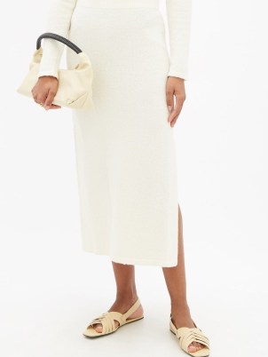 ALTUZARRA Malia side-slit cotton-blend midi skirt ~ chic ivory knitted split hem skirts
