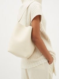 THE ROW Park grained-leather tote bag / luxe white bucket shaped bags / minimalist handbags