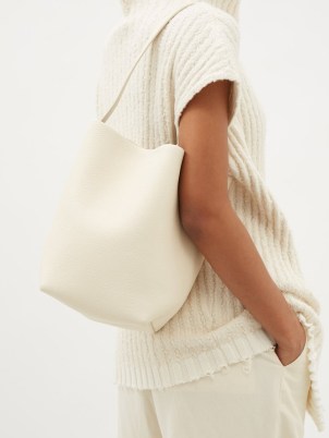 THE ROW Park grained-leather tote bag / luxe white bucket shaped bags / minimalist handbags